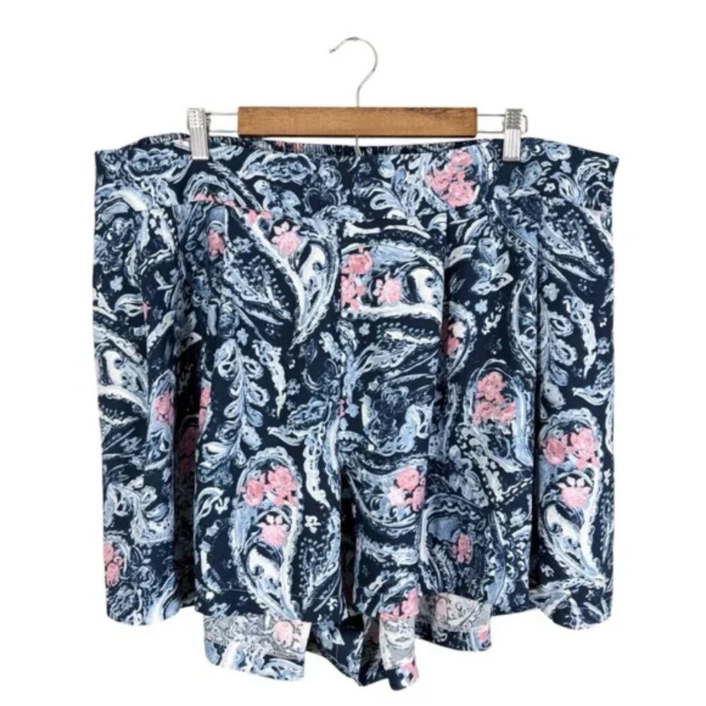 Torrid Blue Paisley Print Shorts Wide Loose Leg Pull On Stretch Waist, Size 3X